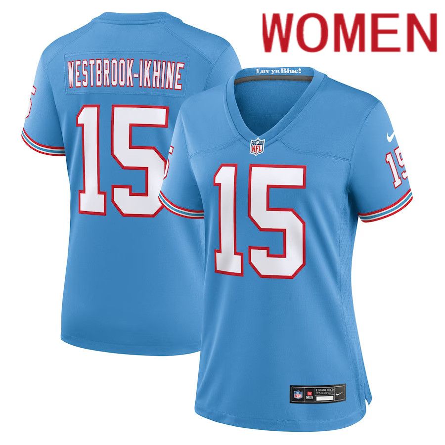 Women Tennessee Titans #15 Nick Westbrook-Ikhine Nike Light Blue Oilers Throwback Player Game NFL Jersey
